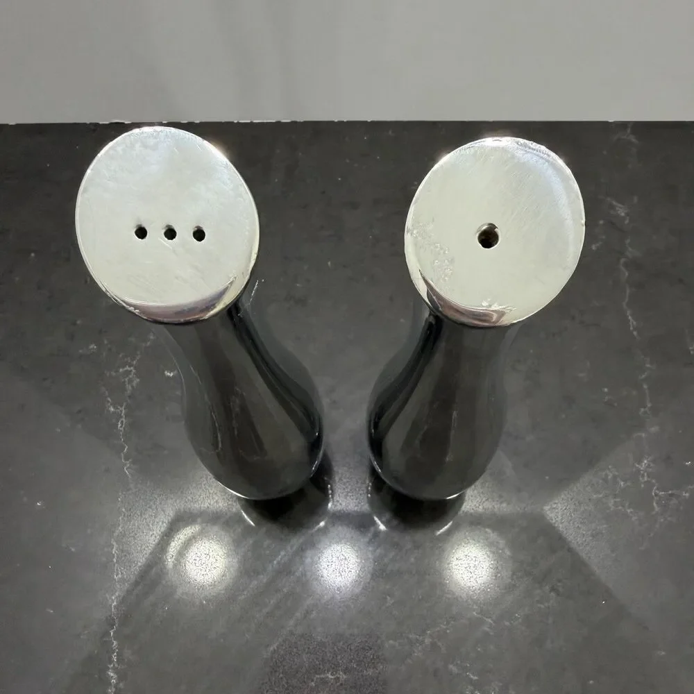 Nambe Studio #6089 Salt & Pepper Shakers Set 1985 Modern Metal Mid Century Style